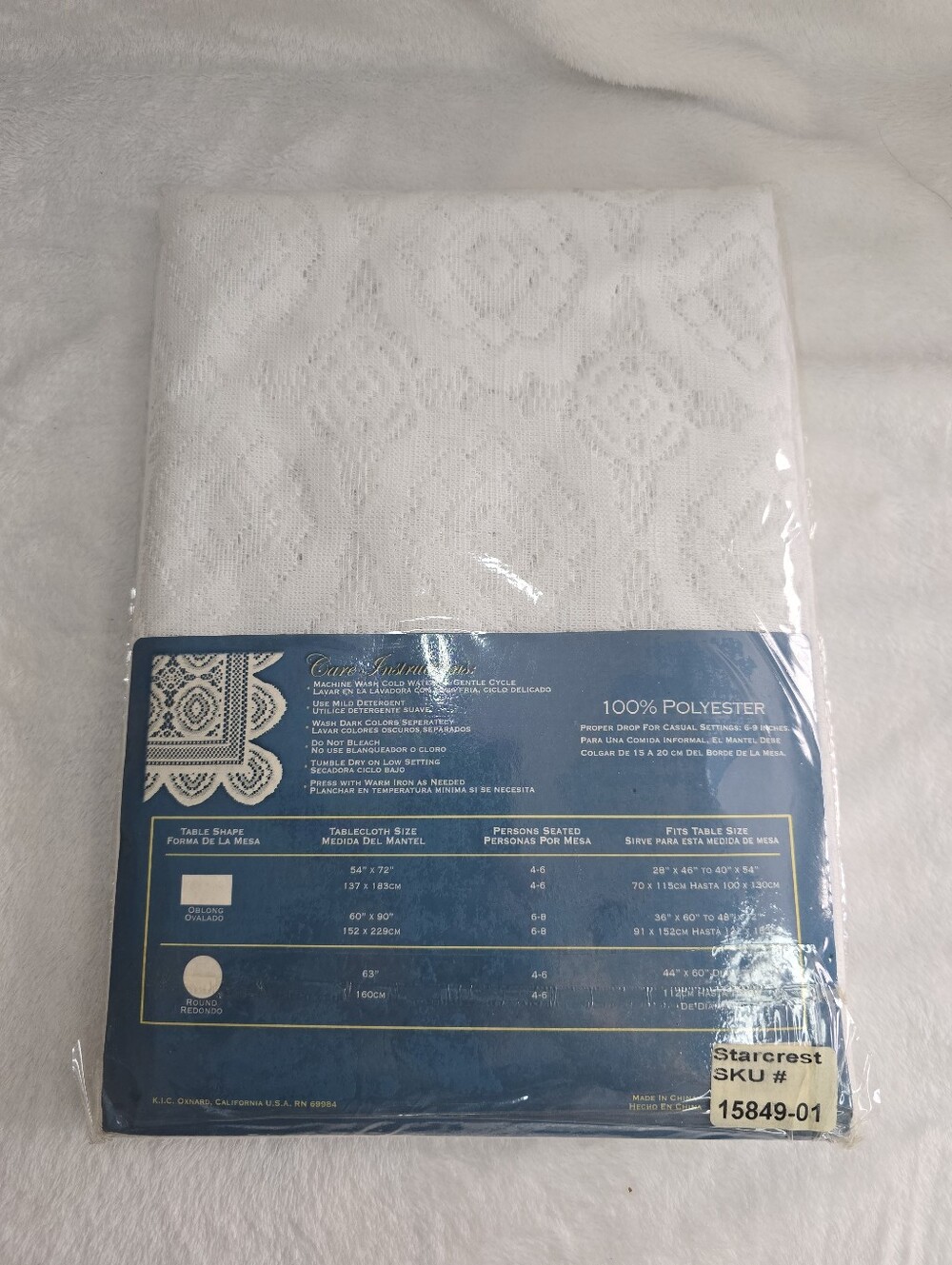 Starcrest Lace Tablecloth Oblong Size 54" x 72" White Polyester Vintage - Picture 4 of 4